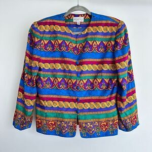 Adrianna Papell Silk Jacket Womens 12 Blazer Printed Colorful Baroque Vintage